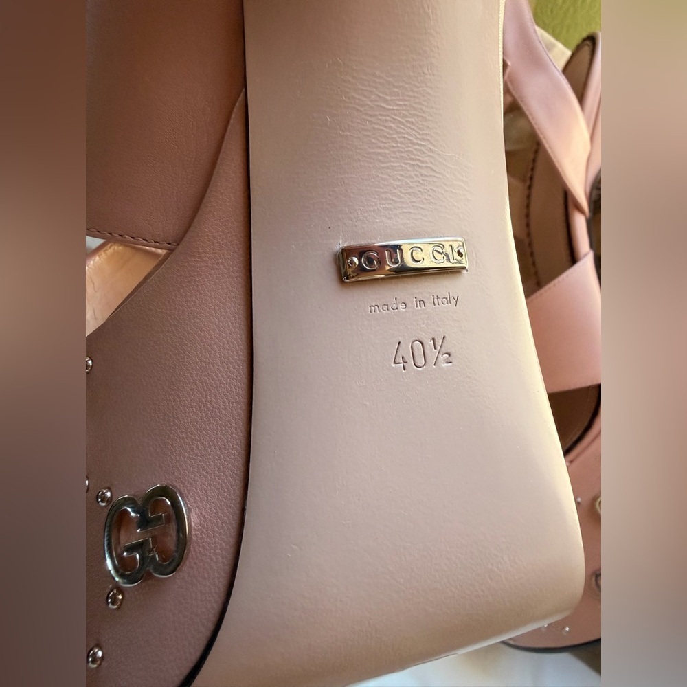 GUCCI GG Silver Malaga Platform Pink Leather Buckle Sandal Heels EU 40.5 Box NEW - Picture 8 of 10